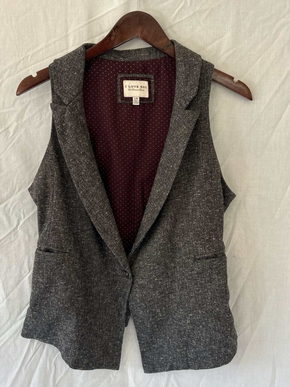 ILoveH81 Women's Charcoal Tweed Vest Blazer